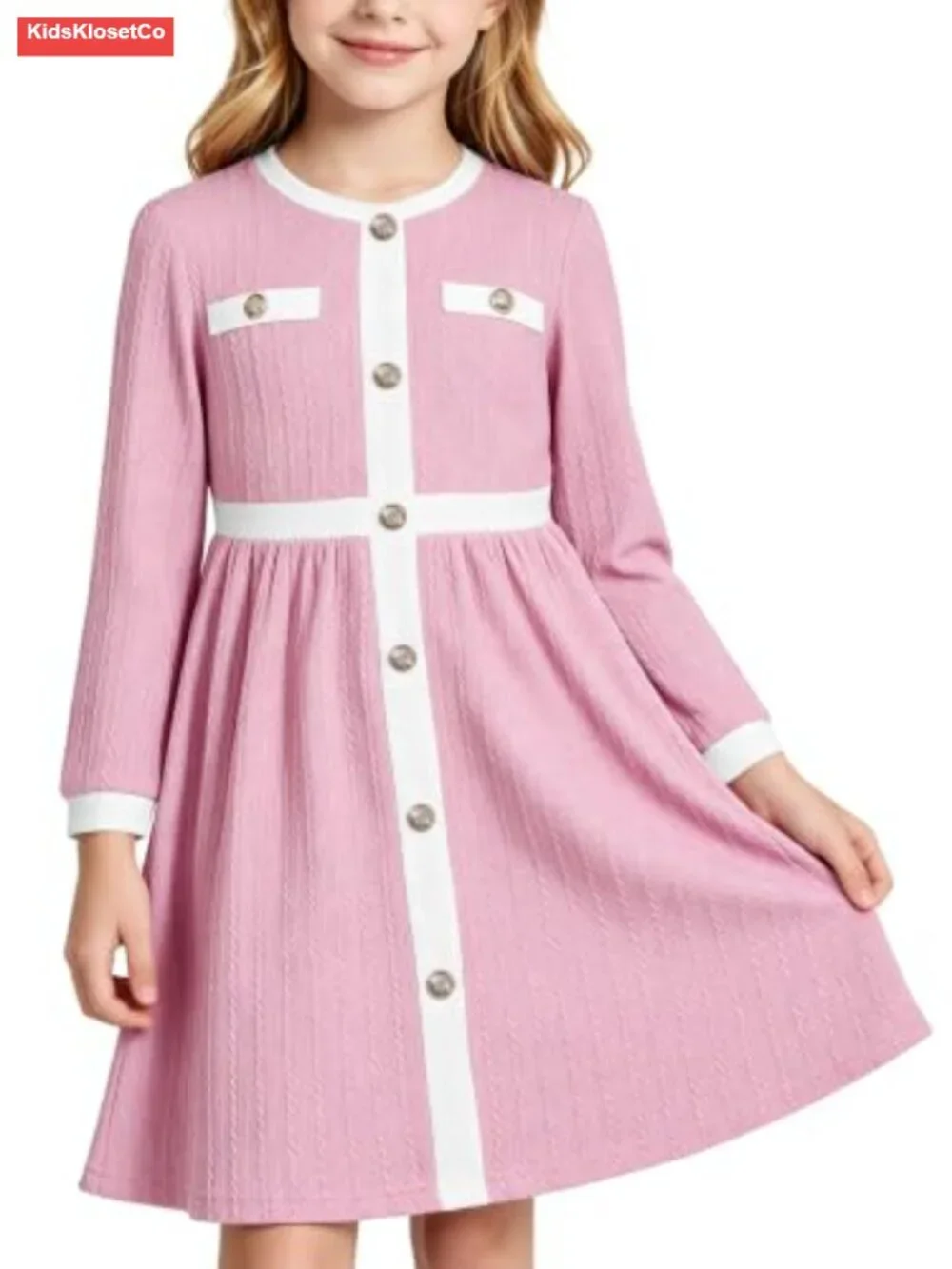 Girls Knit A-Line Party Dress Long Sleeve Button Front Fall Winter